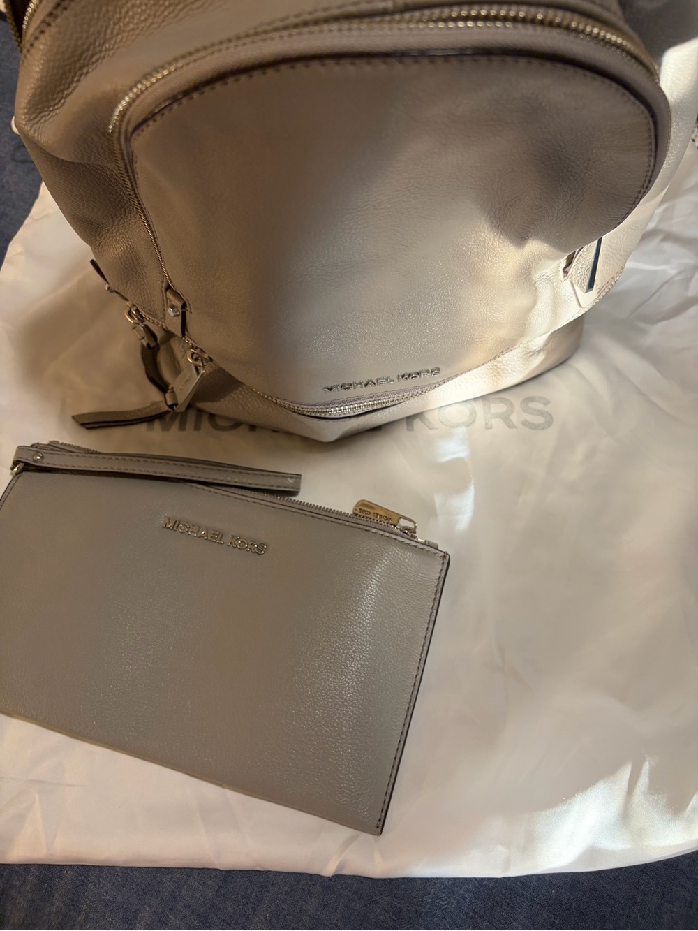 Michael Kors Grey Leather Backpack with Wristlet